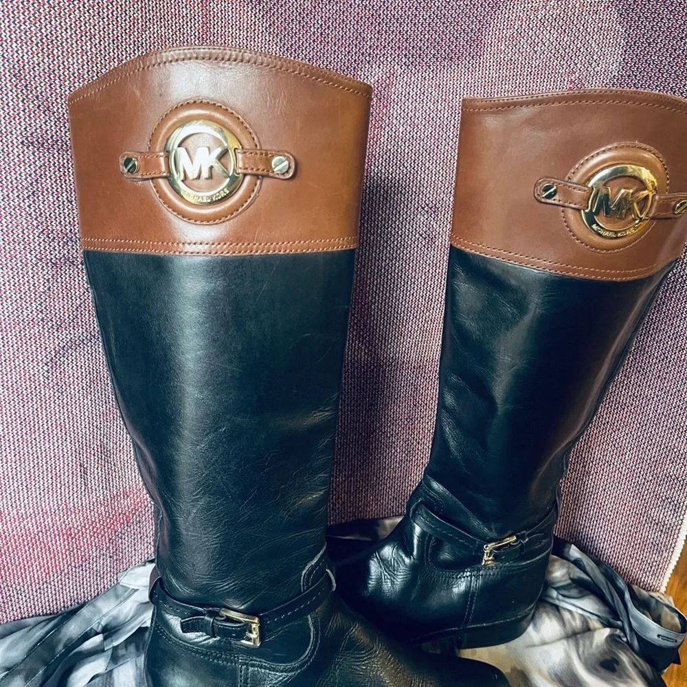 Michael Kors Fulton Harness Boot Black/Mocha Brown Leather Boot - Picture 2 of 11